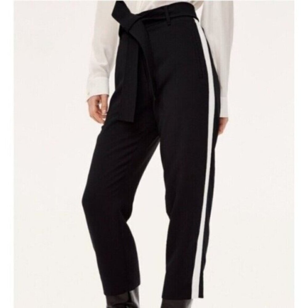 Wilfred Jallade Black White Stripe Side Tuxedo Pants Belted Sz 2